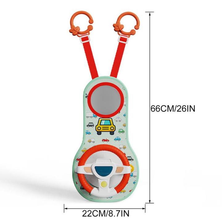 aov-เด็กรถที่นั่งของเล่นที่มีกระจกเพลงแสงที่มีสีสันรถที่นั่งเล่นศูนย์ของเล่นปรับหัวเข็มขัดรถที่นั่งพวงมาลัยต้นพัฒนาคาร์ซีทของเล่นสำหรับด้านหลังรถที่นั่งเดินทาง