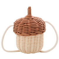 Kids Pinecone Rattan Shoulder Bag Handmade Plant Storage Basket Girls Crossbody Basket Handbag