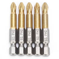 5 ชิ้น PH2 ข้ามหัวไขควงชุดบิตป้องกันการลื่นไถล 1/4 นิ้ว Hex Shank 50 มม.