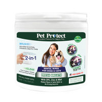 Pet Protect Dental Wipes เพ็ท โพรเทคท์ ผ้าเปียกเช็ดฟัน 2-in-1 ลดกลิ่นปาก ลดคราบหินปูน ใช้งานง่าย สำหรับสุนัขและแมว (50ชิ้น)