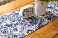 Fyjafon Table Runner Cotton Linen Table Runner 30*220 Blue Decorative Table Runners 30*180