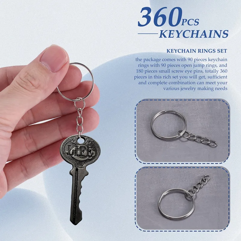 360 Pieces Keychain Rings for Crafts Including 90 Pieces Keychain Rings  with 90 Pieces Open Jump
