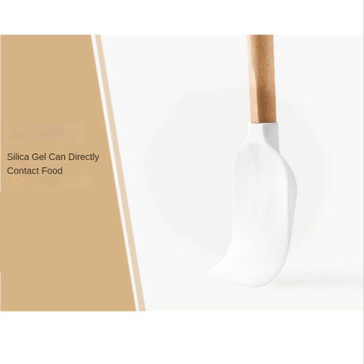 silicone-spatula-set-non-stick-scrapers-silicone-spatula-wooden-handle-with-food-tongs-for-mixing-cooking-baking