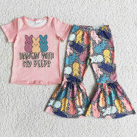 Hot Sale Baby Girls Designer Clothes Easter Toddler Girls Clothes Sets Bunny Cute Kids Clothing Girls Boutique Outfits Wholesale