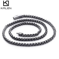 KALEN สร้อยคอโซ่แส้สำหรับผู้ชายเหล็กกล้าไร้สนิมสไตล์วินเทจ65Cm แปรงโซ่เครื่องประดับอัญมณี Biker