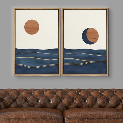 บทคัดย่อ Sunset ผ้าใบงานศิลปะสีฟ้าสีน้ำ Ocean Waves ภูมิทัศน์สมัยใหม่ Wall Art โปสเตอร์เหมาะสำหรับตกแต่งห้องนั่งเล่น