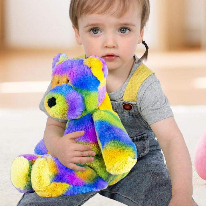 Bear Plush Toy Cute Plush Bear Doll Huggable Bear Toy Rainbow Colorful