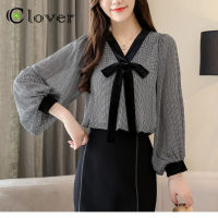 [ส่งเร็วพิเศษ!] Clover เสื้อแฟชั่นหญิงเสื้อเบลาส์โบว์หวานแขนพัฟเรียบง่าย Puff sleeve bow chiffon shirt 1158