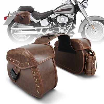 กระเป๋าอานจักรยานยนต์หนังวินเทจสำหรับ Harley Road King Honda CB500X BMW R1250GS ชุดล็อคท้ายมอเตอร์ไซด์
