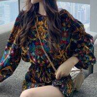 ❀ Womens Vintage Floral Dresses Fashion Lantern Sleeve Dresses Female Spring Retro Bodycon Chiffon Dress Ladies