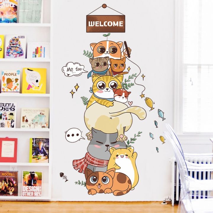 24-home-accessories-nordic-การ์ตูน-naughty-cat-pyramid-สติ๊กเกอร์ติดผนังเด็ก39-s-room-wall-ตกแต่ง-self-adhesive-ภาพวาดตกแต่งห้อง-aesthetic