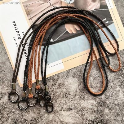 ◙□ High Quality Leather Rope PU Braided Straps For Keys Lanyard Mobile Keychains Neck Straps Anti-theft Mobile Phone Chain Lanyards
