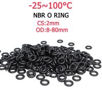 Black NBR O Ring Seal Gasket CS 2mm NBR Automobile Nitrile Rubber Round O-Type Corrosion Oil Resist Sealing Washer OD 8mm - 80mm Bearings Seals