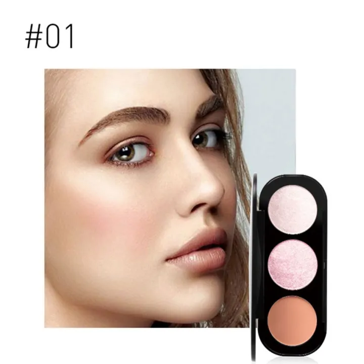 FOCALLURE 3 Colors Blush Highlighter Powder Palette Retouch Facial ...