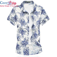 Cozy ผู้ชายเสื้อฮาวายดอกไม้ Batik Slim-Fit เส้นใยโพลีเอสเตอร์นุ่มสบาย