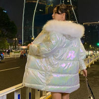 2022ใหม่ฤดูหนาว Parkas Thicken เสื้อแจ็คเก็ตสตรีปักเป้า Coat Glossy Warm Fur Collar Hooded ยาวหญิงลงผ้าฝ้าย Parka Outwear