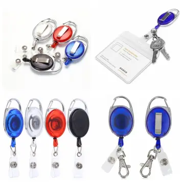 Heavy Duty Metal Retractable Badge Holder Reel with Belt Clip Key Ring,  Waterproof Vertical Clear ID Card Holder and PU Leather Badge Holder