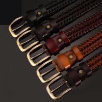 Leather Dress Casual Weave Braided Belts Pin Buckle Waistband Strap Mens JCX9251 Belts