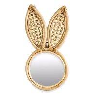 Rabbit Ears Shape Mirror Makeup Dressing Wall Hanging Frame Rattan Art Decor Dropship