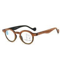 Ahora Vintage Round Wood Grain Reading Glasses Men Progressive Multifocal Presbyopia Computer Eyewear Anti Blue Rays Eyeglasses