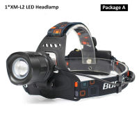 BORUiT Zoomable L2 LED Headlamp Flashlight Portable Rechargeable Headlight Waterproof Camping Hunting Head Torch Light 18650