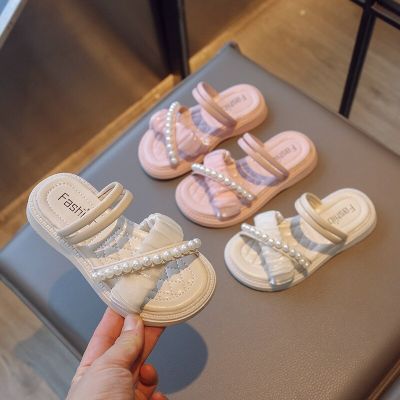 Girls Sandals 2023 Summer New Pearl Lace Feet Cover Womens Sandals Breathable Fashion Princess Summer Shoes Cross border