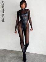 ♝✷❦ enghuaq BOOFEENAA Mesh Sheer Bodycon Jumpsuit for 2023 Clubbing Outfits Gothic Punk Piece Techwear C70-EC27