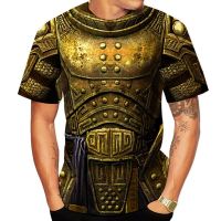 Medieval Gold Knights Templar Armor Print 3d T-shirt Personality Cosplay Short Sleeve Costume Tops