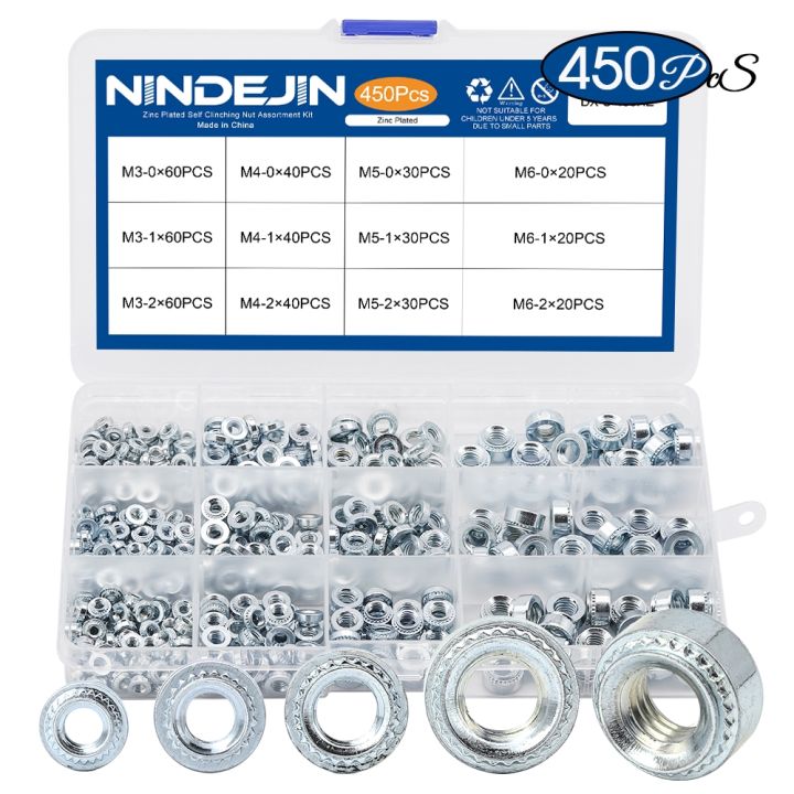 nindejin-450-ชิ้นตนเองกอดกันอ่อนนุช-s-ชุบสังกะสีเหล็กชุบสังกะสี-m3-m4-m5-m6-swage-อ่อนนุชกดพอดีอ่อนนุช-assortment-ชุดยึด