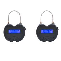 2X Smart Time Lock LCD Display Time Lock USB Rechargeable Temporary Timer Padlock Travel Electronic Timer Black