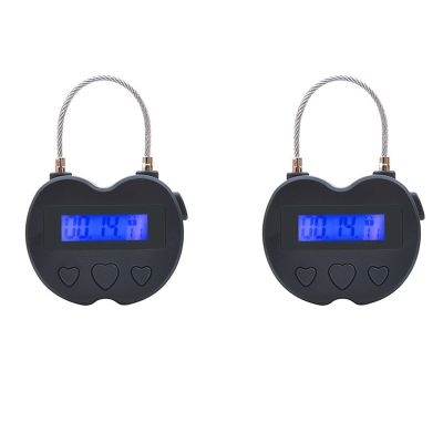 2X Smart Time Lock LCD Display Time Lock USB Rechargeable Temporary Timer Padlock Travel Electronic Timer Black