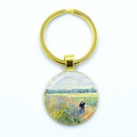 【CW】◈﹉  Claude Monet at Argenteui Landscape Painting Keychain Glass Car Keyring Holder Charms Jewelry Gifts