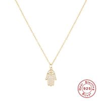 ZZOOI Aide 925 Sterling Silver Punk Bling Ice Out Hamsa Hand Necklace for Men Women Gift Fatima Zircon Palm Pendants Necklace Jewelry