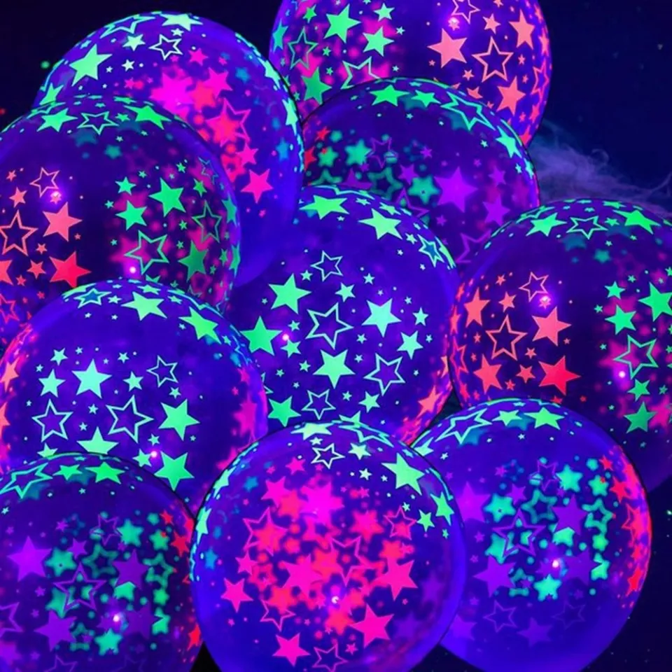 10pcs 12inch Fluorescent Happy Birthday Balloon Dots Love Heart Star Latex  Balloon Neon Party Glow In The Dark Luminous Balloons