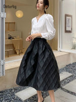 Womens Elegant Stereoscopic Plaid Skirts With Zipper Female High Waist Jacquard Black Ball Gown Skirt S-XXXL 2022 Spring K58