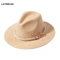 Fashion Design Acrylic Chain Decorative Straw Hat For Women British Top Beach Hat Raffia Jazz Summer Sun Hats Ladies Sunshade