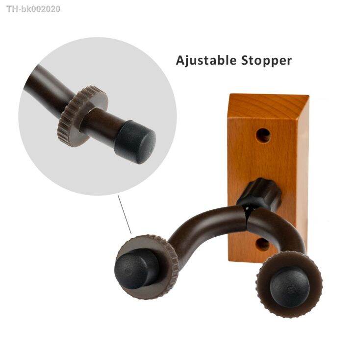 2-pc-classic-wood-abs-guitar-hanger-hooker-with-pick-bag-and-4-picks-durable-base-steel-hook-adjustable-wall-mount-stand