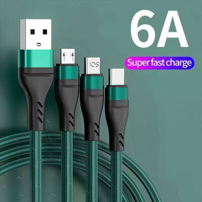 [HOT RUXMMMLHJ 566] สาย6A Type-C USB 3 In1สายชาร์จเร็วไมโคร USB USB ยูเอสบีสายเคเบิลข้อมูล Type-C USB สายชาร์จสำหรับ iPhone 14 13 Huawei Samsung Xiaomi