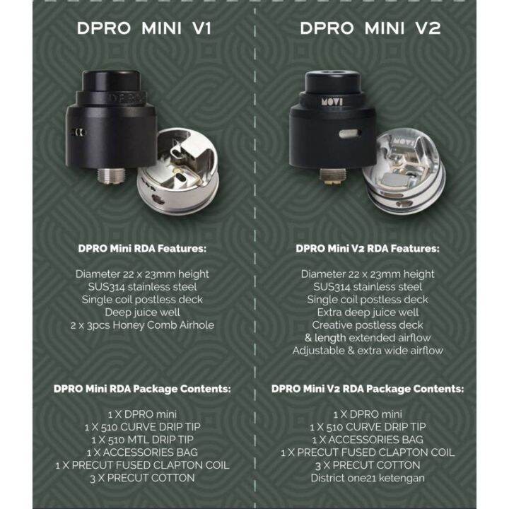 DPRO Mini V2 MOVI RDA 22mm Atomizer By Coil Art Authentic | Lazada PH