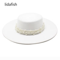 lidafish Hats For Women Pearl Decoration Fedora Hat 10CM Wide Brim Wedding Dress Jazz Hat Cloche Derby Church Cap