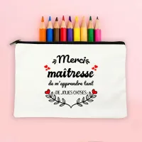 Thanks Teacher French Print Teacher Gifts Pencil Case Large Capacity Travel Wash Pouch School Stationery Supplies Storage Bags