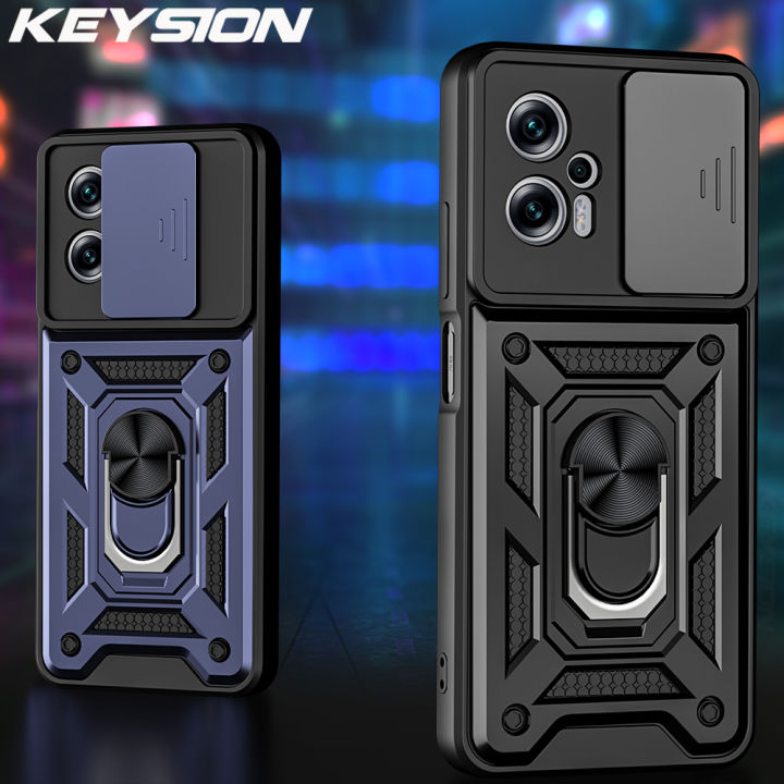 Keysion Shockproof Case For Xiaomi Poco X4 Gt 5g Push Pull Camera Protection Ring Stand Phone 5045