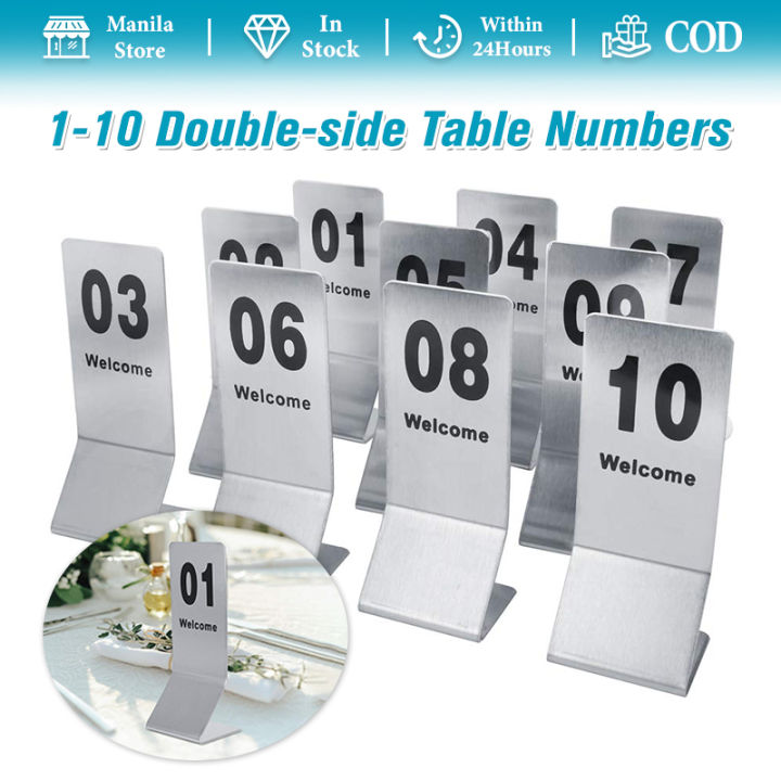 Stainless Steel Table Numbers 1-10 Double-Side Table Numbers for