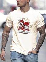 Shoes &amp; Letter Pattern Print MenS Medium Stretch T-Shirt, Graphic Tee MenS Summer Clothes, MenS Outfits