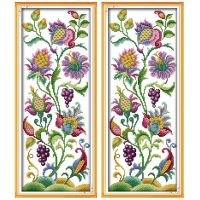 2X DIY Handmade Needlework Cross Stitch Set Embroidery Kit 14CT Beautiful Flowers Pattern Cross-Stitching 19x47cm Home