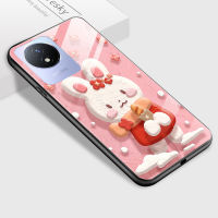 ซับมอลล์สำหรับ Y02T Y02A Vivo เคสฝาหลังกระจกเทมเปอร์เคสมันวาวลายการ์ตูนสุดหรูดีไซน์รูปหมีแพนด้ากระต่ายแมว