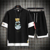 sunmi Fresh Mens Summer Sports Suit Trendy Brand T-Shirt Cropped Pants Casual Fashion Japanese