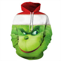 The Grinch Hoodie Unisex เสื้อสเวตเชิ้ตมีฮู้ดพิมพ์ลาย3D เสื้อมีฮู้ดแนวใหม่คริสต์มาสตลกๆลำลองเครื่องฮูดคริสต์มาส