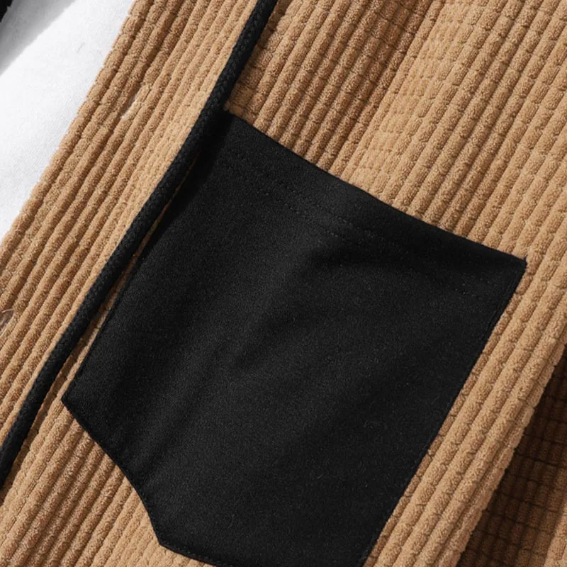 Perfectly] ChArmkpR Mens Corduroy Two Tone Patchwork Preppy Drawstring  Hooded Shirts#3 | Lazada