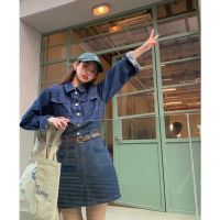 chuuchop_พร้อมส่ง(C7634) ?? APRIL denim dress เดรสยีนส์สั้นแขนยาวและเข็มขัด มี2นาด